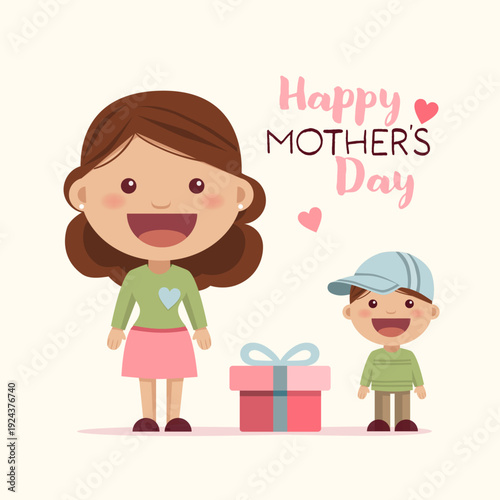 Happy mothers day wishes card. A little boy gives a gift to his mother