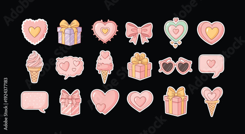Colorful assortment of gift tags and decorative heart shapes for wrapping presents isolated on transparent background, Vector