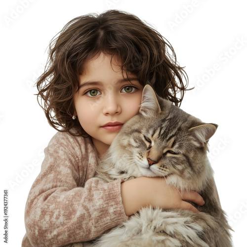 Girl Holds Two Gray Cats and Smiles in a Bright Setting While Showing Affecti...