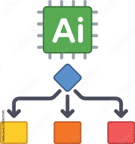 AI microprocessor chip icon with data flow nodes and artificial intelligence logic vector