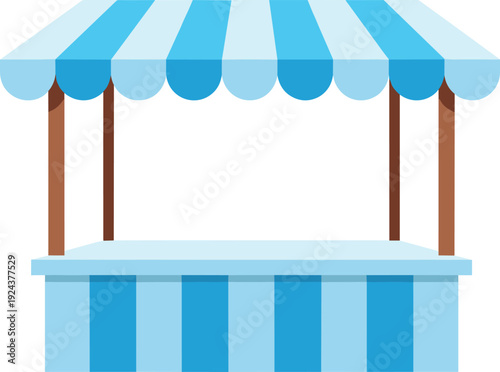 Colorful beachside snack bar with striped awning and wooden supports isolated on transparent background, Vector