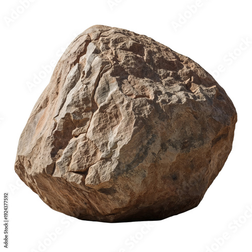 Large Gray Rock Sits on a White Background in Natural Sunlight