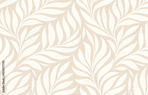 Wallpaper Mural Gentle Minimalist Seamless Pattern Background Featuring Stylized Leaves in Beige and Cream Colors Torontodigital.ca