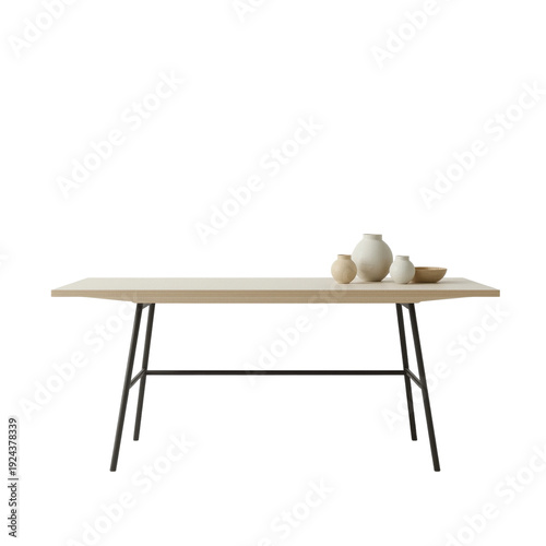 Simple Table With Vases and Bowl Set on a Modern Surface in a Neutral Setting