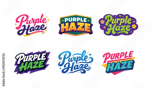 Purple Haze Logos. Clean modern holiday banner illustration displaying modern lettering logo set for Purple Haze, professional