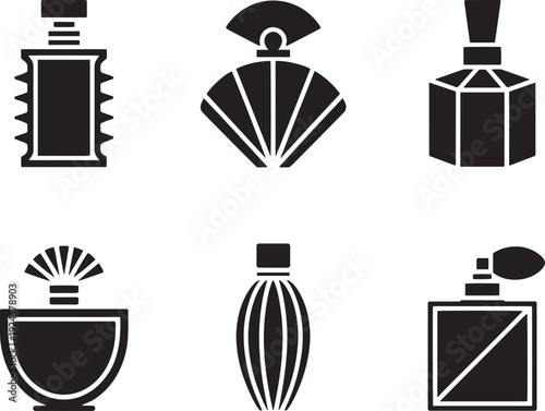 Set of perfume bottles icons. flat design of essential oil containers. beauty product symbols
