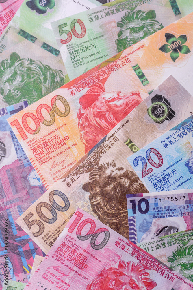 Obraz premium Hong Kong paper money, cash currency for exchange and financial transactions. Hong Kong money