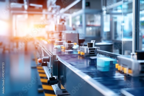 Wallpaper Mural Automated Production Line with Empty Conveyor Belt in Modern Factory Setting Torontodigital.ca