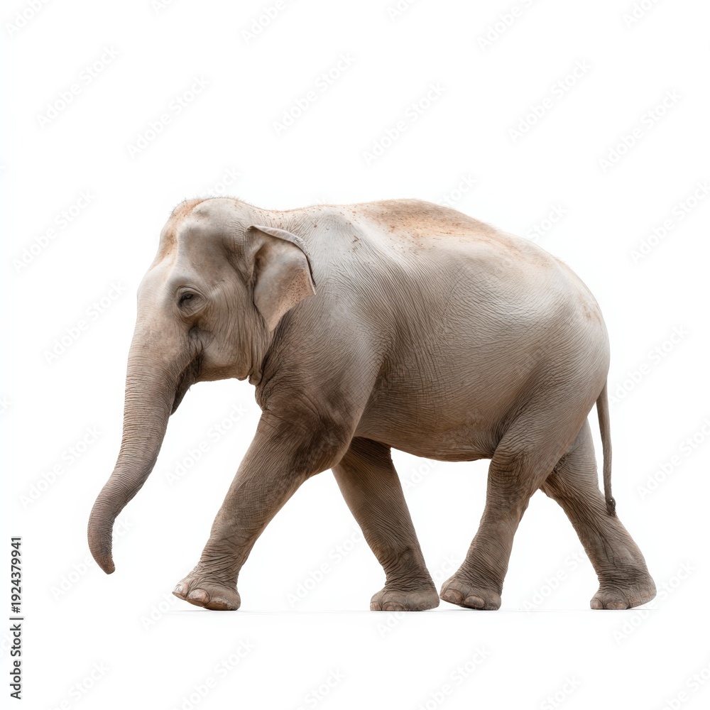 Obraz premium Asian elephant walking on white background