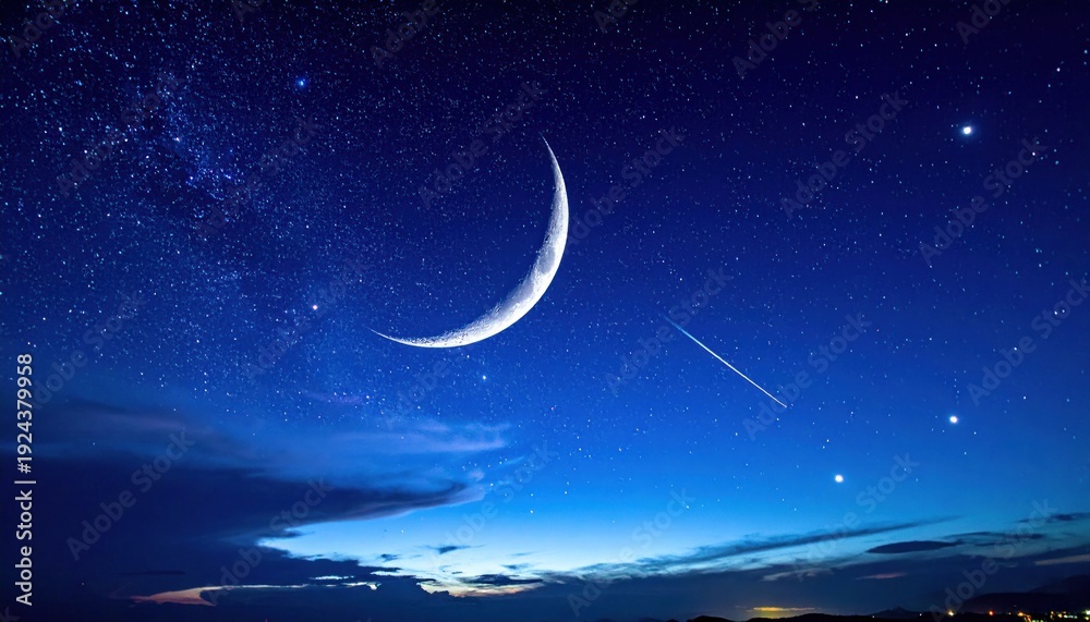 Fototapeta premium Serene Crescent Moon and Starry Night Sky.