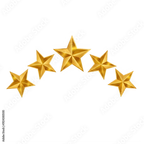 Golden star rating symbols isolated on a transparent background