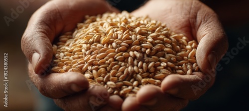 Close-up of Hands Holding Raw Wheat Grains with Open Palms