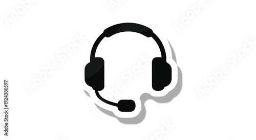 Black headset with microphone on white background, call center, customer service, support, communication, technology, isolated, simple, modern