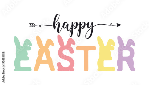 Colorful easter greeting with bunny silhouettes and happy wishes