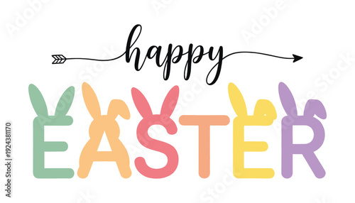 Colorful easter greeting with bunny ears and happy wishes