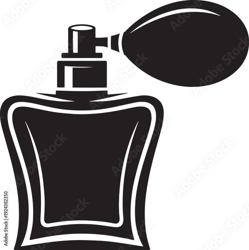 Elegant perfume bottle with a classic atomizer pump, spraying fragrant mist illustration