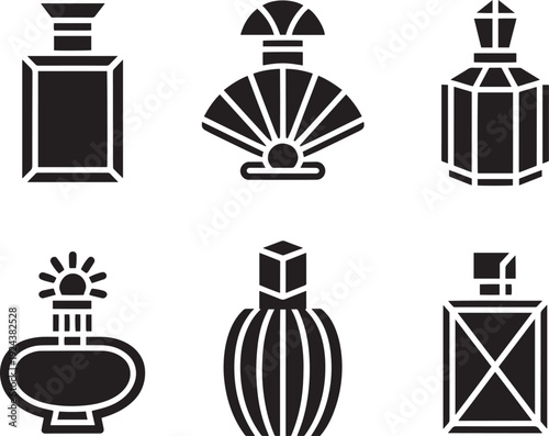 Geometric perfume bottle design set with artistic shapes and luxury crystal glass patterns