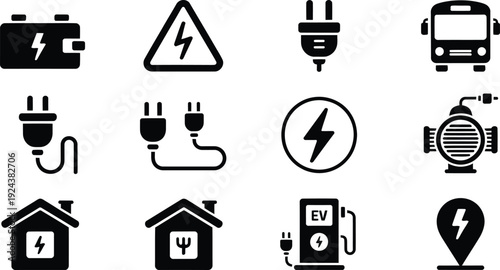 Electricity symbols and icons for energy concepts