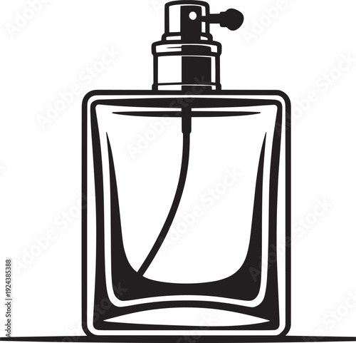 Black silhouette of modern perfume bottle with clear glass design and pump