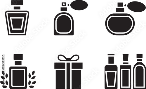 Collection of perfume bottles with decorative elements vector illustration