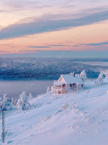 Canvastavla Santa Claus cabin in Levi, Lapland, Finland during winter