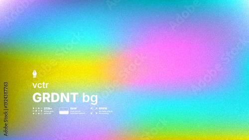 Cinematic grainy mesh gradient vector background with floating dust particles. Abstract holographic wallpaper with retro film noise texture and soft blurred transitions in cyan, pink and yellow.