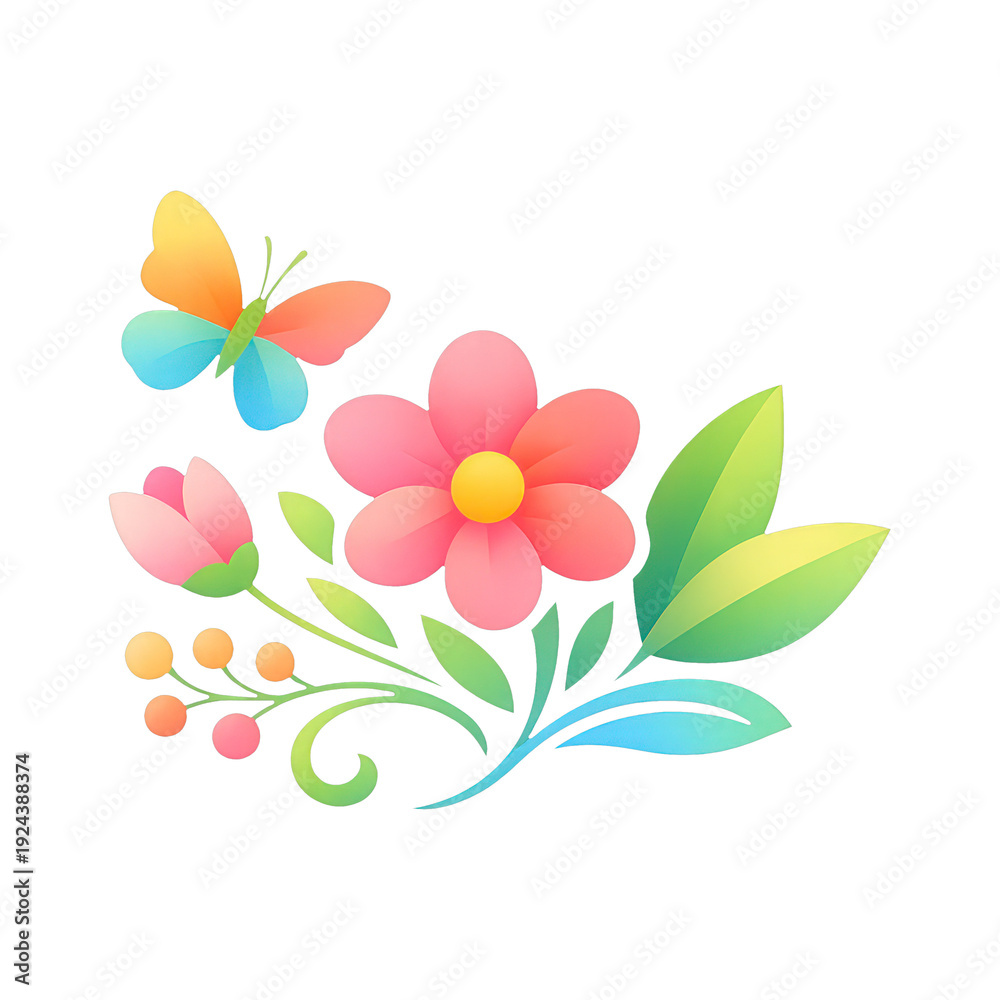 Obraz premium PNG Colorful floral butterfly illustration