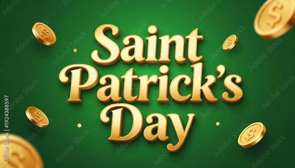 Obraz premium Saint Patrick's Day Text Effect Design Editable Vector Graphic Style with Gold and Green 3D Typography Lettering and Falling Coins and Shamrocks Background. Irish, created with generative ai
