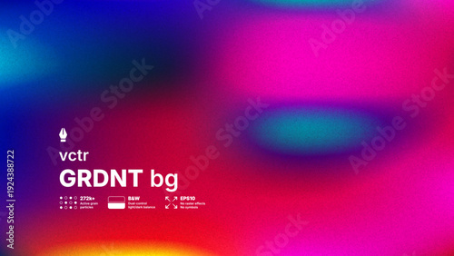 Cinematic grainy mesh gradient vector background with floating dust particles and soft pink, blue, purple transitions. Atmospheric digital noise texture imitating film grain for trendy modern designs.
