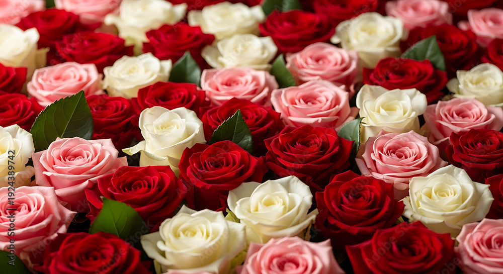 Naklejka premium A beautiful arrangement of red, pink, and white roses, a symbol of love and affection