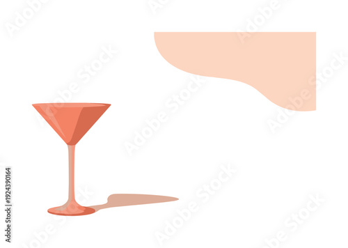 Cockt ailgl ass silhouette st and ing up right withwidec onic albowl andslimstem positi oned in the left third ona 3: 2 canv as