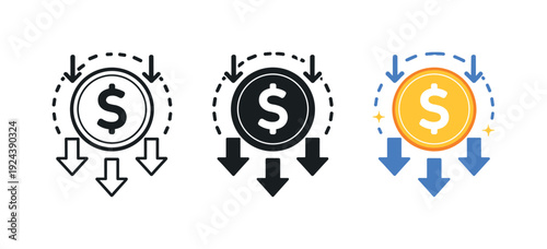 Falling price pressure illustrated by a simplified monetary emblem expressing reduced circulation and cautious movement within a