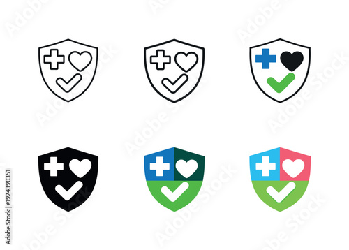 Disease prevention icon showing a shield with a medical cross, heart, and checkmark, representing preventive healthcare,