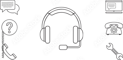 Vector Customer support headset icons set,Professional Business Communication and Customer Support Icon Set for Web and Mobile UI Design.