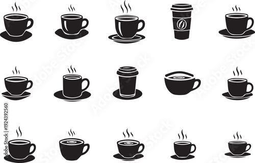 Vector Cups of coffee or tea collection , Coffee cup , Cup coffe with steam , Coffee cup icon set in flat design