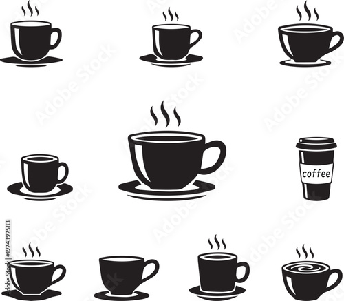 Vector Cups of coffee or tea collection , Coffee cup , Cup coffe with steam , Coffee cup icon set in flat design