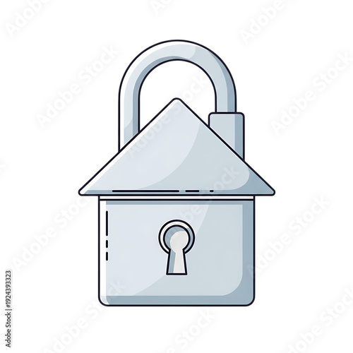 Gray house shaped padlock isolated on transparent background