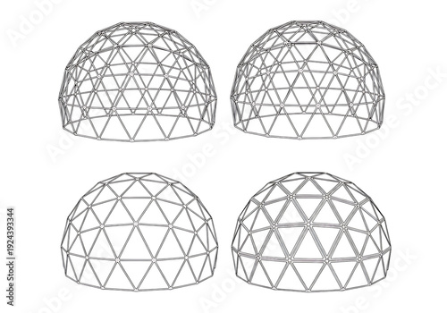 Wireframe dome structures isolated on transparent background