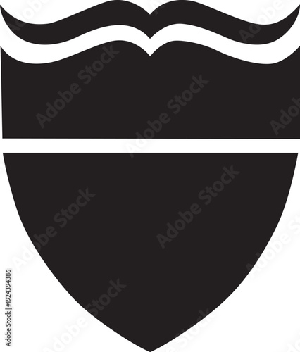 A shield emblem featuring a mustache and horizontal bar design Vector illustration.