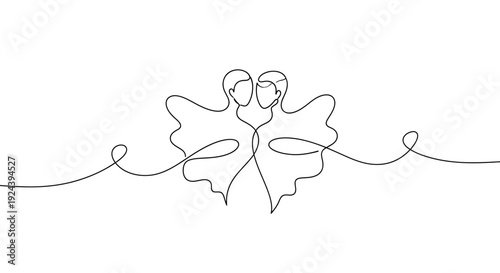 Couple Dancing Together in Minimalist Line Art Style