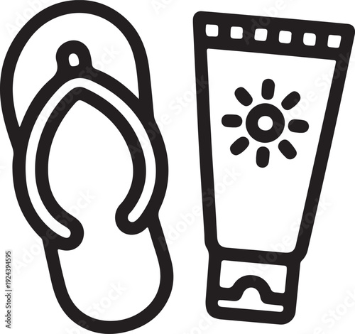 A pair of flip flops next to a tube of sunscreen representing beach essentials