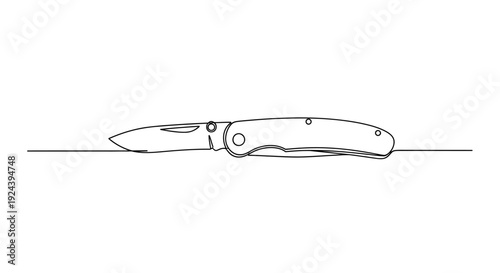Closed Pocket Knife Continuous Line Art Drawing Isolated on White