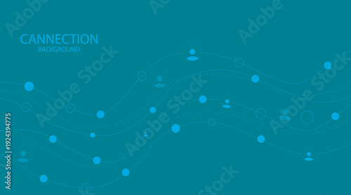 Digital network of interconnected nodes against a teal background Vector illustration.
