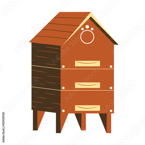 Wooden beehive house flat illustration