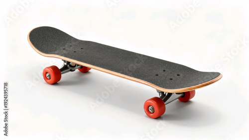 Wallpaper Mural High-angle studio shot of a classic wooden skateboard with black grip tape and vibrant red wheels isolated on a white background. Torontodigital.ca