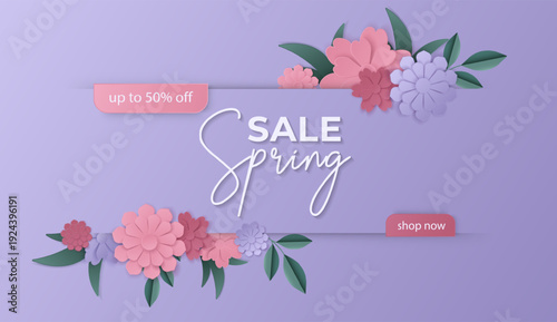 Modern spring sale template illustrations with soft pastel colors and floral decorative elements. Perfect for retail promotions, online shops, seasonal marketing campaigns, discount vouchers, social m