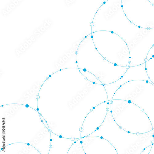 Abstract swirling patterns with light blue dots and circular lines on white background Vector illustration.