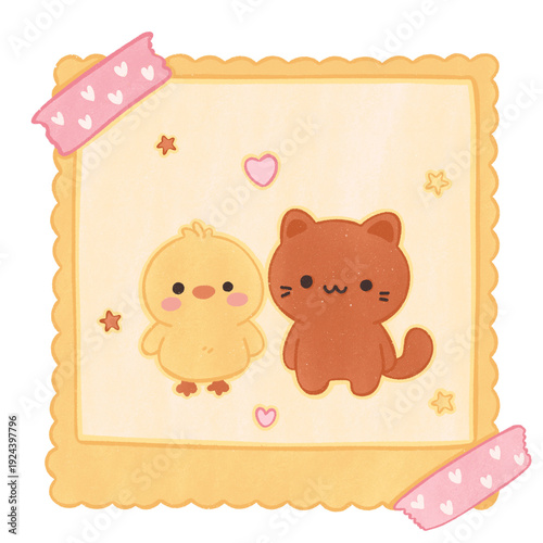 Cute Chick and Cat Friendship Decorative Frame