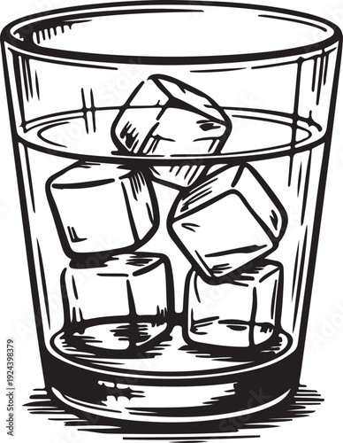 A transparent glass filled with multiple ice cubes ready for a cold beverage