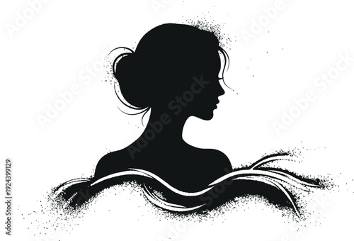 Elegant woman silhouette with abstract waves